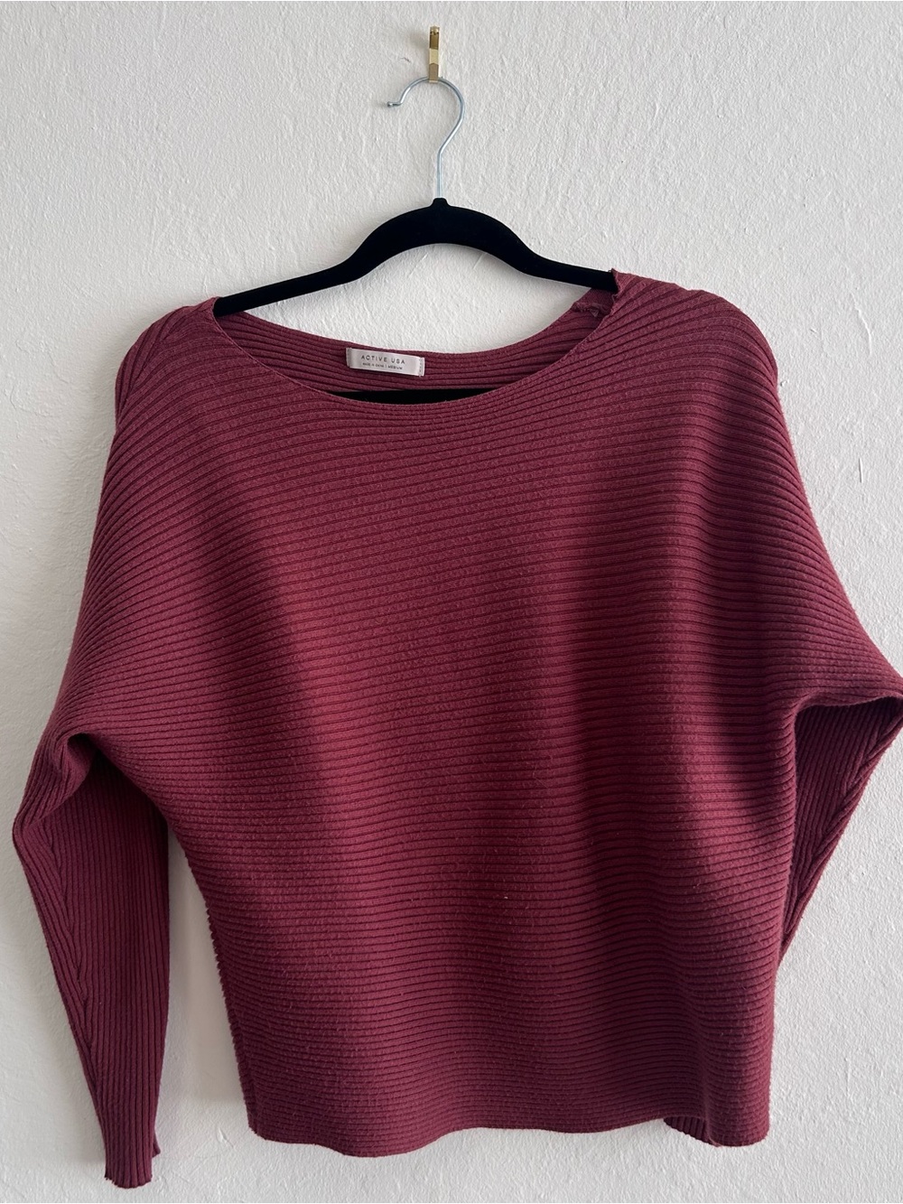Vintage Mauve Ribbed Boatneck Sweater in Deep Burgundy